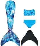 NAITOKE Meerjungfrauenschwanz mit Flosse für Mädchen Meerjungfrau mit Mermaid Tail Badeanzug,K1-4PC,130