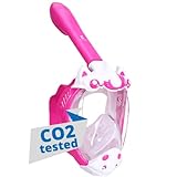 Khroom CO2 sichere Schnorchelmaske für Kinder ab 5 Jahren | geprüft* durch TÜV Rheinland | Vollgesichtsmaske zum Schnorcheln - Seaview BC Einhorn | Vollmaske Taucherbrille Tauchermaske (Pink)