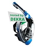 Khroom® von DEKRA® geprüfte CO2 sichere Schnorchelmaske Vollmaske | bekannt aus YouTube | Seaview X - Tauchmaske für Erwachsene und Kinder (Blau, S/M)