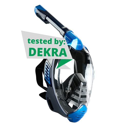 Khroom von DEKRA® geprüfte CO2 sichere Schnorchelmaske Vollmaske | bekannt aus YouTube | Seaview X - Tauchmaske für Erwachsene/Kinder | Schnorchelausrüstung (L-XL, Blau)