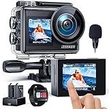 iZEEKER iA200 Action Cam 4K 30FPS 24MP WiFi 40M wasserdichte Unterwasserkamera Ultra HD Dual Screen EIS Helmkamera mit 2x1350mAh Batterien, Externem Mikrofon, 2,4G Fernbedienung und Zubehörset