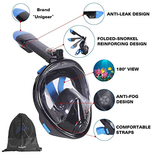 Tauchmaske, Faltbare Schnorchelmaske Tauchermaske Vollgesichtsmaske, mit 180 Grad Blickfeld und Kamerahaltung, Anti-Fog Anti-Leck Easybreath, für Erwachsene und Kinder