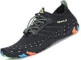 SAGUARO Badeschuhe Strandschuhe Aquaschuhe Wasserschuhe Surfschuhe Schwimmschuhe für Damen Herren Kinder, Neu-schwarz, 46 EU